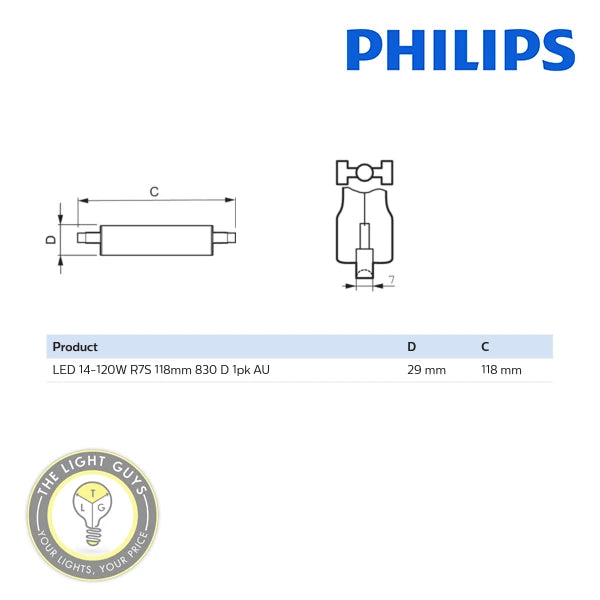 PHILIPS Double-ended linear LED R7S Globes 118MM 14W 3000K