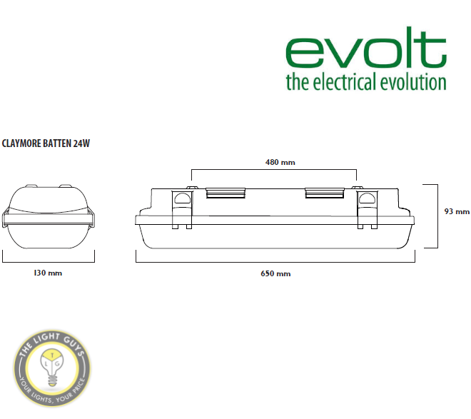 EVOLT LED Claymore Lite Emergency Batten 24W Twin 600mm IP65 Weatherproof - TheLightGuys