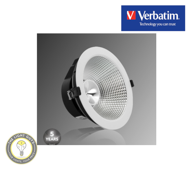VERBATIM LED Recessed Low Glare Downlight 20W | 30W 3000K IP40 220mm 40° White Dali Dimmable - TheLightGuys