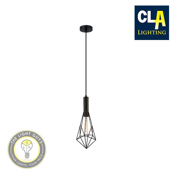 CLA Black Iron Cage Pendant Lights Single Diamond Shape | Multiple Varied Round Base
