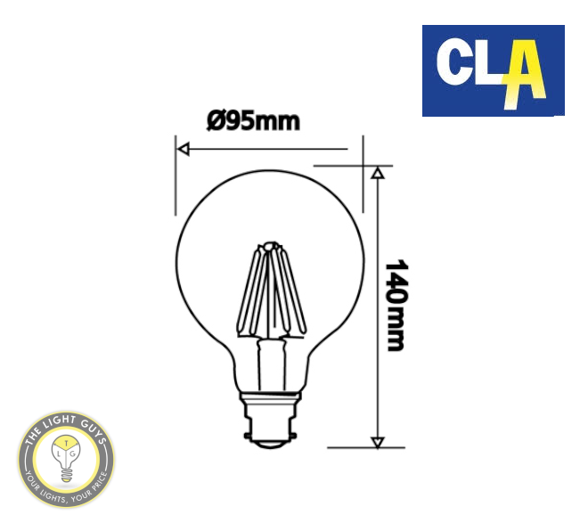 CLA LED Filament Dimmable Globe G95 6W 260V BC | ES | 2700K | 6000K - TheLightGuys