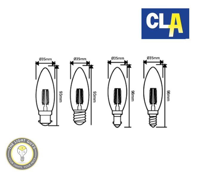 CLA LED Filament Dimmable Globe Candle 4W 260V 6000K BC | ES | SBC | SES - TheLightGuys
