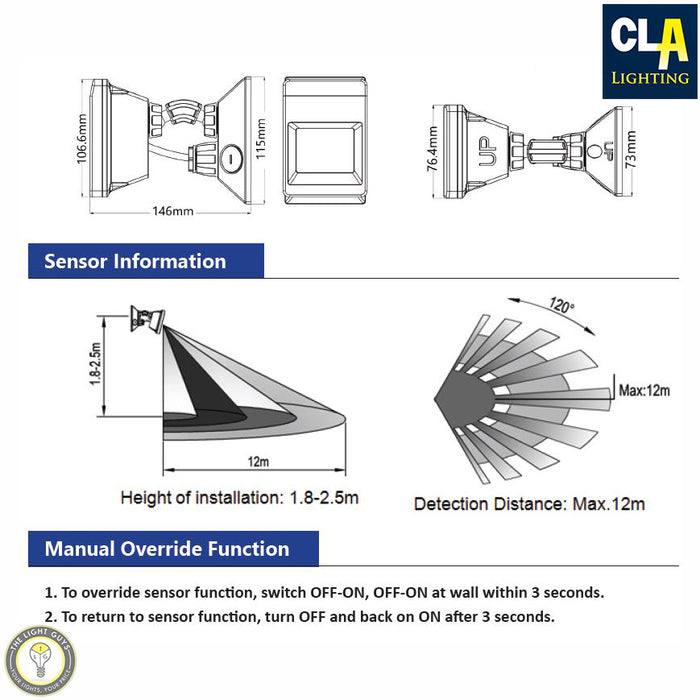CLA Adjustable 120 IP66 Infrared Motion Sensor - TheLightGuys