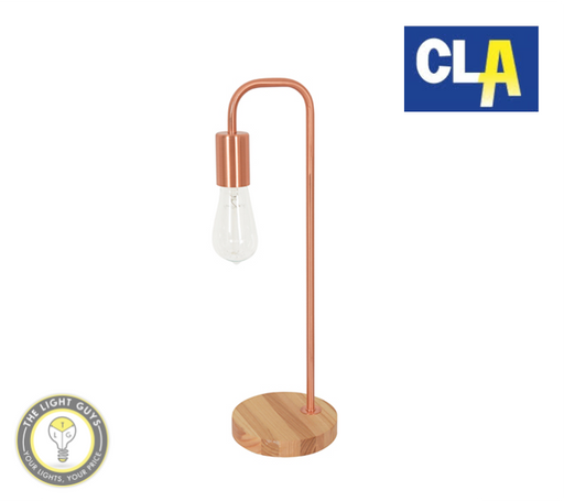 CLA Slim Interior Table Lamp in Copper & Blonde Wood (Globe not included) - TheLightGuys