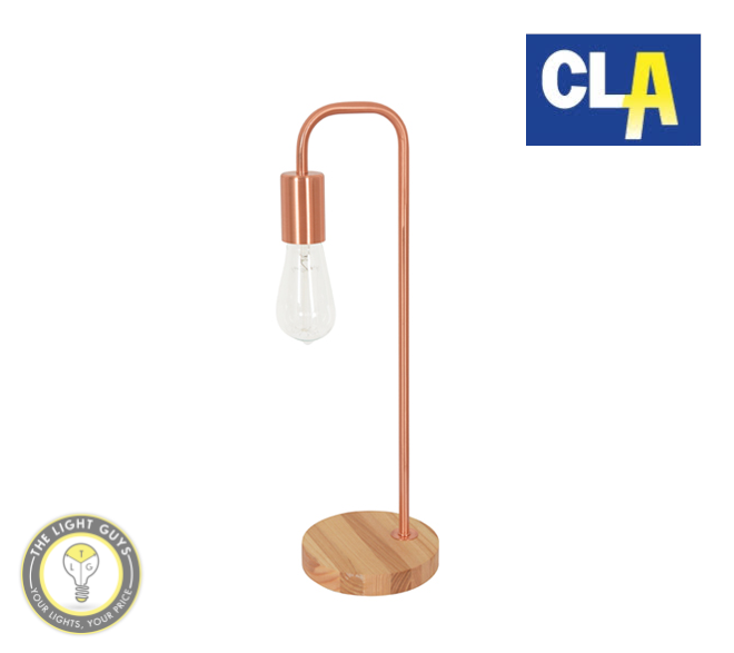 CLA Slim Interior Table Lamp in Copper & Blonde Wood (Globe not included) - TheLightGuys