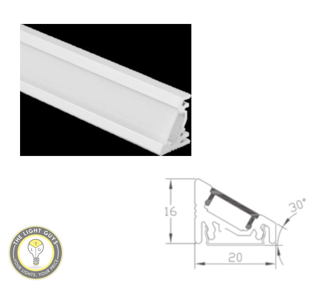 TLG Display / Underbench Corner LED Channel 30° angled per 3 Meter lengths - TheLightGuys